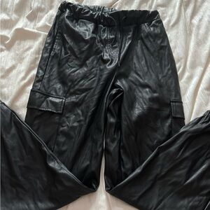 Black leather joggers